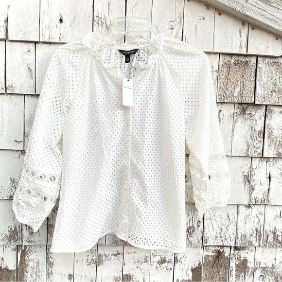 Banana Republic Lace Balloon Sleeves Button Down Blouse - Picture 1 of 8